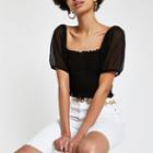 River Island Womens Shirred Mesh Sleeve Fitted Top