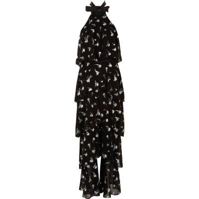 River Island Womens Foil Print Wide Leg Halter Jumpsuit