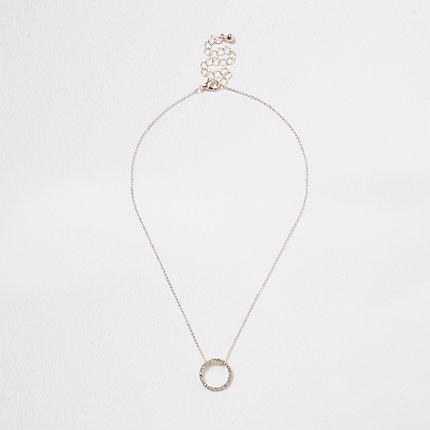River Island Womens Rose Gold Tone Rhinestone Pave Circle Necklace