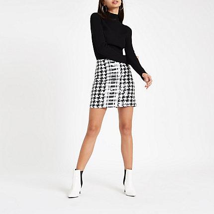 River Island Womens Mono Print Sequin Mini Skirt