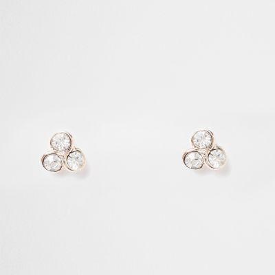 River Island Womens Gold Tone Triple Diamante Stud Earrings