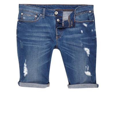 River Island Mens Big And Tall Ripped Denim Shorts