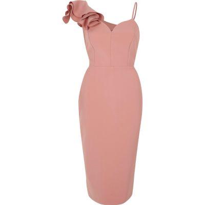 River Island Womens Frill Shoulder Bodycon Midi Dress