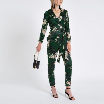 River Island Womens Floral Wrap Tailored Leg Jumpsuit