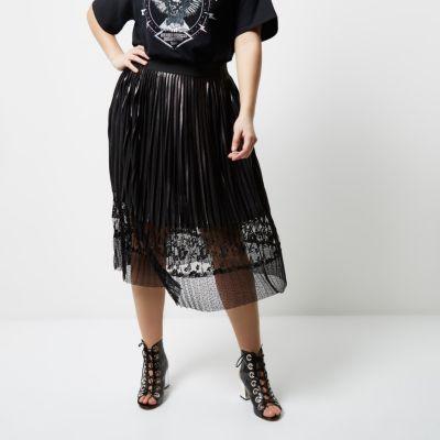 River Island Womens Plus Silver Foil Lace Hem Pleated Midi Skirt