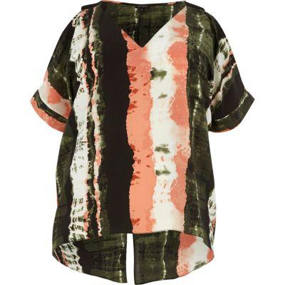 River Island Womens Plus Tie Dye Cold Shoulder Top