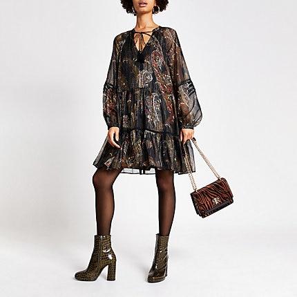 River Island Womens Printed Long Sleeve Swing Dress
