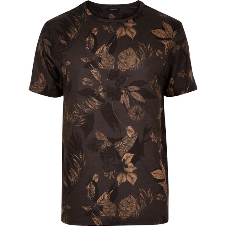 River Island Mensbrown Floral Print T-shirt