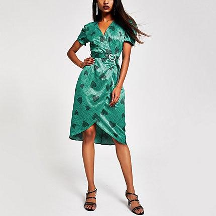 River Island Womens Petite Heart Print Belted Tea Dress