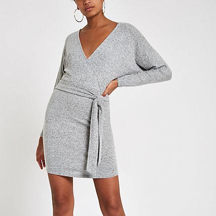 River Island Womens Wrap Batwing Sleeve Bodycon Mini Dress