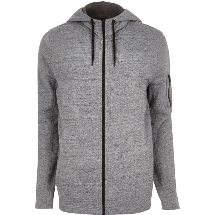 River Island Mensgrey Funnel Zip Sleeve Hoodie