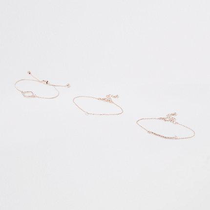 River Island Womens Rose Gold Diamante Paved Bracelet Pack