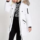River Island Womens White Faux Fur Trim Longline Puffer Jacket