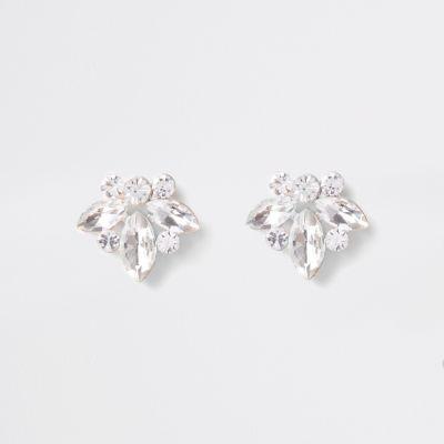 River Island Womens Gold Tone Jewel Leaf Stud Earrings