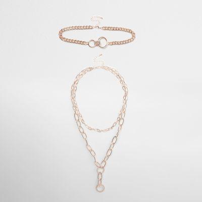 River Island Womens Rose Gold Tone Chunky Chain Necklace Set