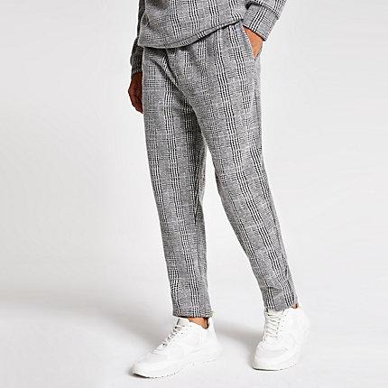 River Island Mens Checked Slim Fit Brushed Joggers