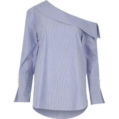 River Island Womens Stripe One Shoulder Split Cuff Top