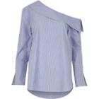 River Island Womens Stripe One Shoulder Split Cuff Top