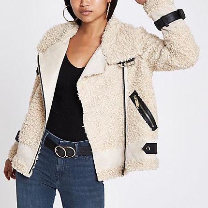 River Island Womens Petite Borg Aviator Jacket
