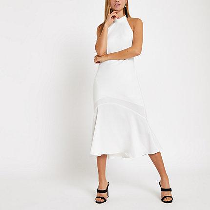 River Island Womens White Halter Neck Midi Dress