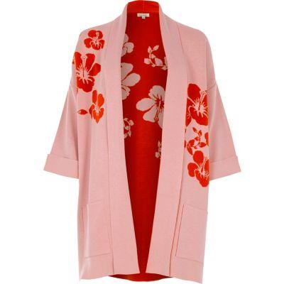 River Island Womens And Red Flower Knit Cardigan