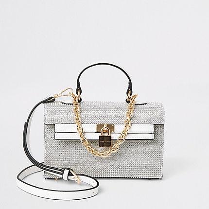 River Island Womens White Diamante Mini Tote Bag