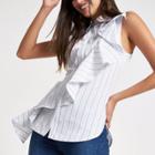 River Island Womens White Stripe Frill Sleeveless Shirt