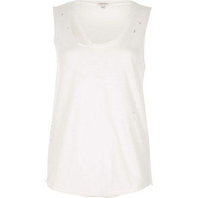 River Island Womens Distressed Tank Top With Cut Out Detail