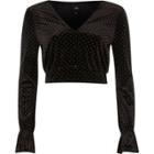 River Island Womens Studded Velvet Long Sleeve Crop Top
