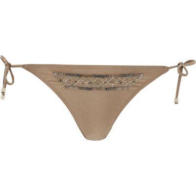 River Island Womens Brown Beaded String Bikini Bottoms