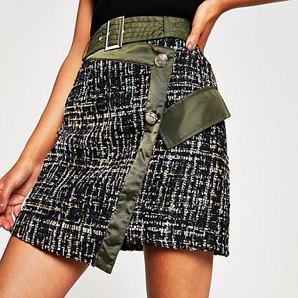 River Island Womens Boucle Wrap Front Belted Mini Skirt