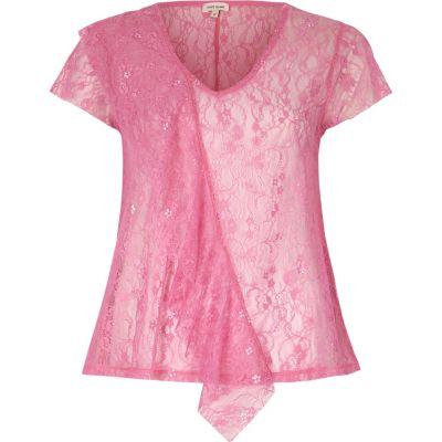 River Island Womens Lace Front Ruffle Top