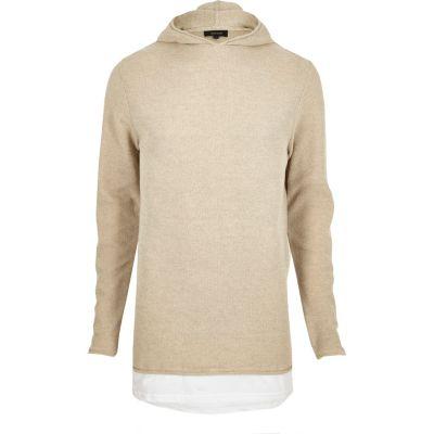River Island Mens Textured Layered Longline Hoodie