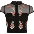 River Island Womens Floral Embroidered Cap Sleeve Crop Top