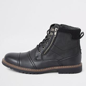 River Island Mens Double Zip Lace-up Wide Fit Boots