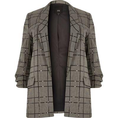 River Island Womens Plus Sequin Check Print Blazer