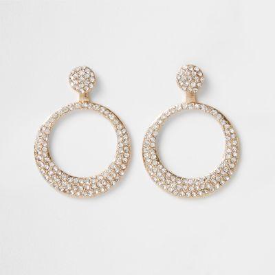 River Island Womens Gold Tone Rhinestone Paved Circle Drop Earrings