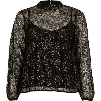River Island Womens Print Lace High Neck Blouse