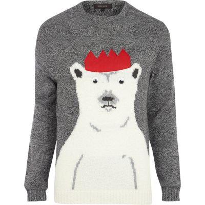 River Island Mens Polar Bear Christmas Sweater
