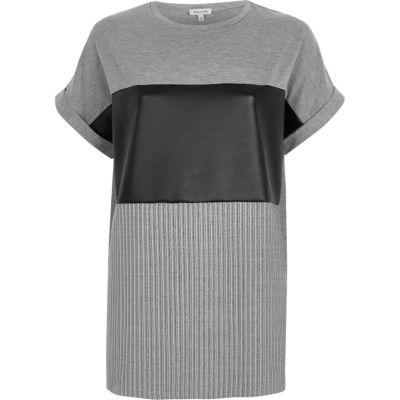 River Island Womens Leather Look Panel Boyfriend T-shirt