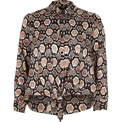 River Island Womens Petite Snake Print Tie Front Shirt