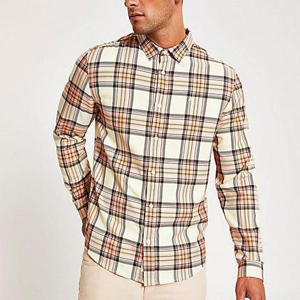 River Island Mens And Pink Check Long Sleeve Shirt