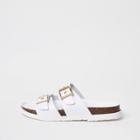 River Island Womens White Double Buckle Mule Sandals