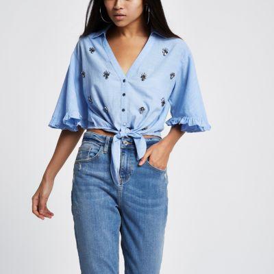 River Island Womens Petite Jewel Embroidered Crop Top