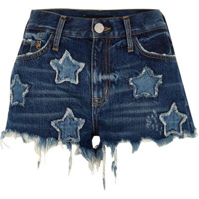 River Island Womens Wash Star Patch Denim Hot Pants