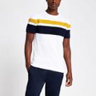 River Island Mens White Blocked Slim Fit Knitted T-shirt