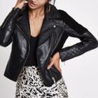 River Island Womens Leather Quilted Panel Biker Jacket