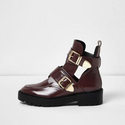 River Island Womens Patent Cut-out Buckle Boots