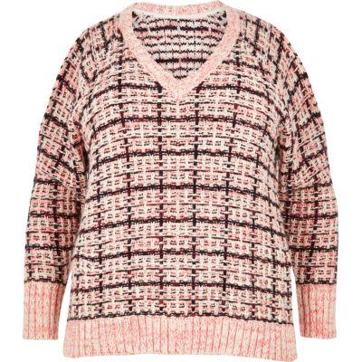 River Island Womens Plus Checked Cold Shoulder Sweater