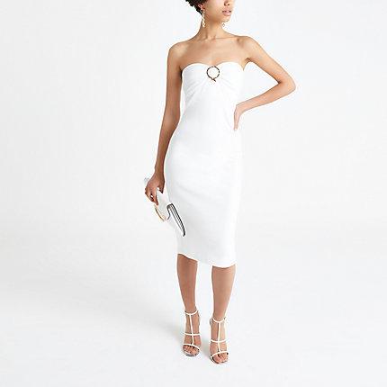 River Island Womens White Bandeau Jersey Midi Dress